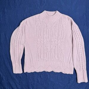 Absolutely Famous Pink Y2K‎ Cable Knit Mock Neck Sweater Womens L Very Soft